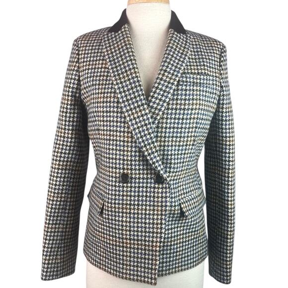 J Crew Dover Houndstooth Blazer Womens 8 Wool Academia Preppy Double Breasted - Picture 2 of 13